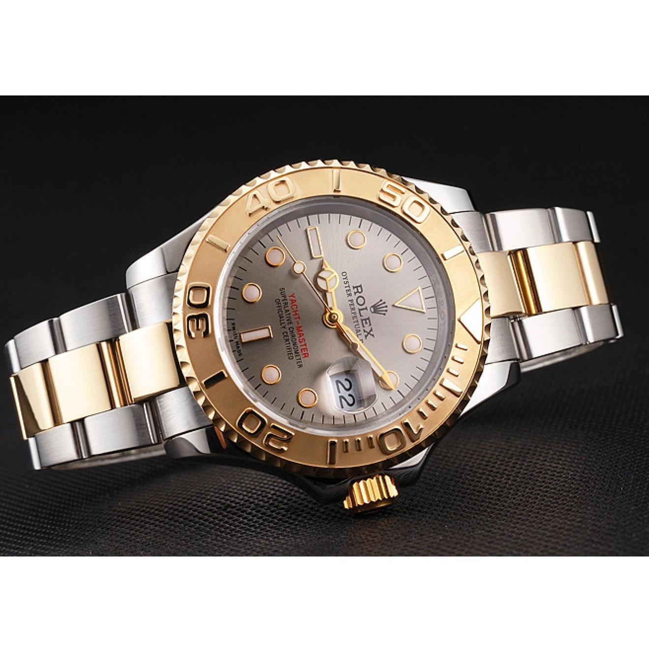 Rolex aaa copy Steel Bezel Yacht-Master Two Rolex Gold Gray Tone Case Swiss Dial Stainless Dial 0801